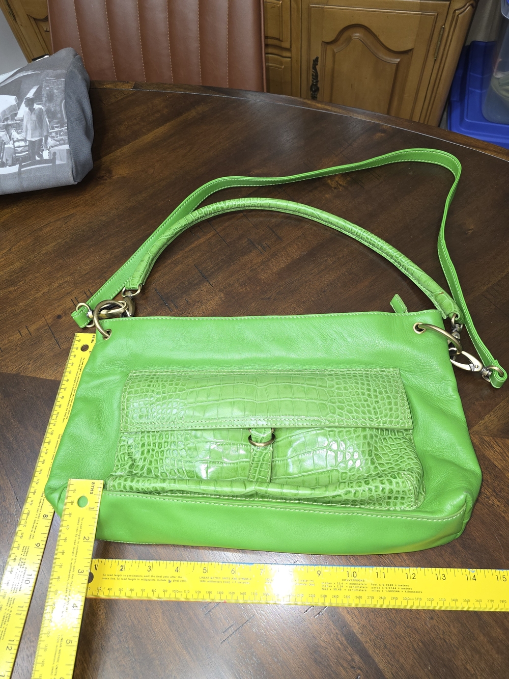 Sondra Roberts Lime Green Croc-Embossed Shoulder Bag - Picture 10 of 11